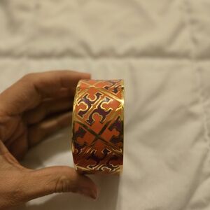 Tory Burch Enamel Wide Cuff Bracelet in Red & Purple with Gold Trim